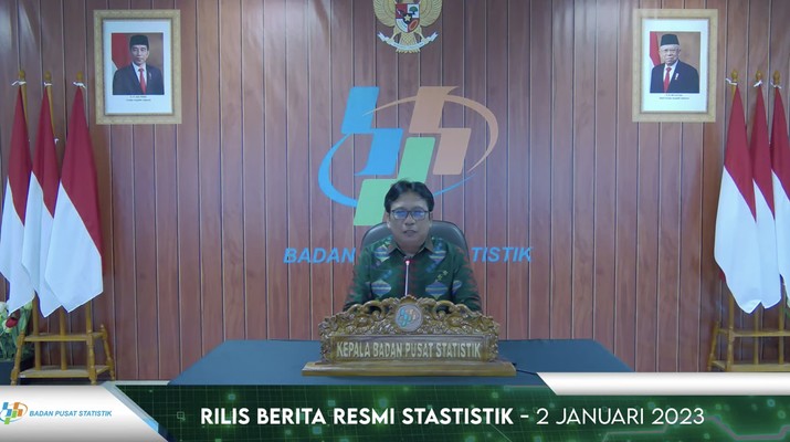 Kepala Badan Pusat Statistik (BPS) Margo Yuwono saat konferensi pers, Senin (2/1/2023)