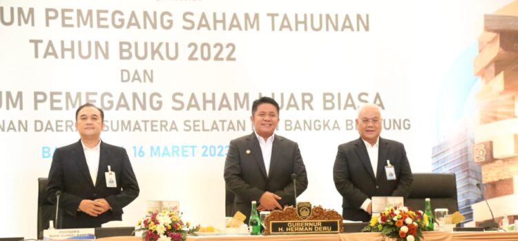 Gubernur Sumsel H. Herman Deru pimpin RUPS Tahunan Tahun Buku 2022 dan RUPS Luar Biasa Bank Sumsel Babel, Kamis (16/3) di Ballroom Hotel Wyndham