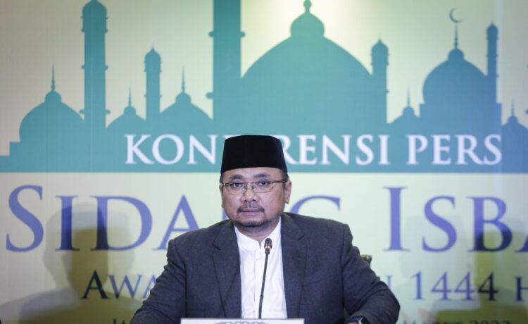 Menteri Agama RI Yaqut Cholil Qoumas saat konferensi hasil Sidang Isbat Awal Ramadan 1444 H